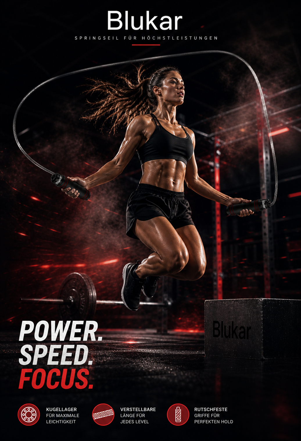 Blukar Springseil verstellbar mit ergonomischen Griffen Speed Rope fuer Cardio Training