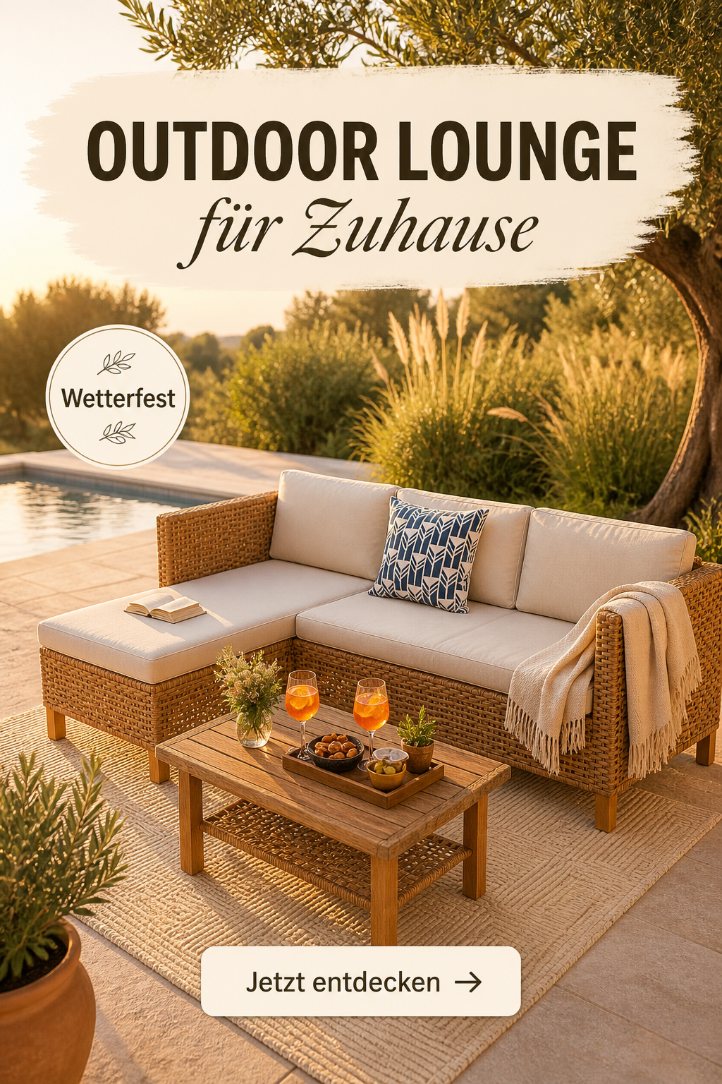 MFSTUDIO Outdoor Lounge Gartenmoebel Set mit Couchtisch auf Terrasse